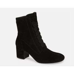 Paul Green Tracy Lace-Up BOW Bootie BLOCK COMBAT SOCK SUEDE BLACK